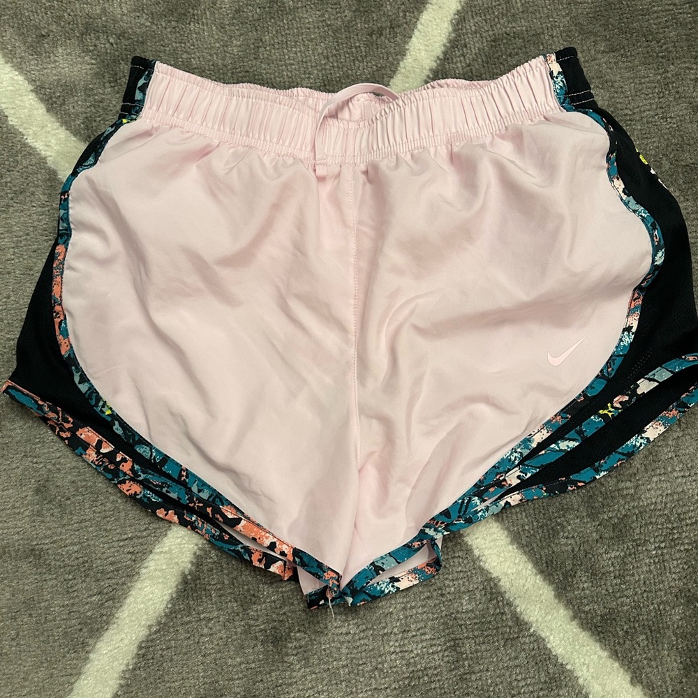 Nike Women's Floral Pink and Black Athletic Shorts